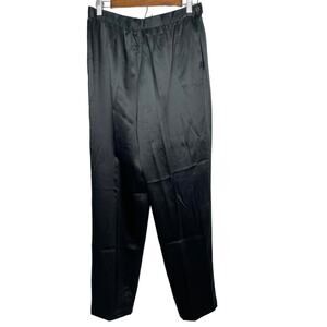 Three Flags Flaggs pants trousers black silk size 10 side zip flat front elastic